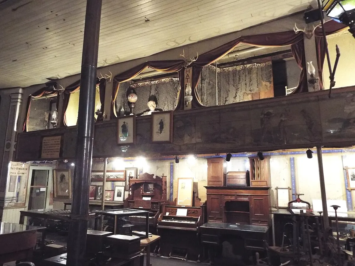 The balcony boxes, or “cages”, overlooking the interior of the Bird Cage Theatre in Tombstone