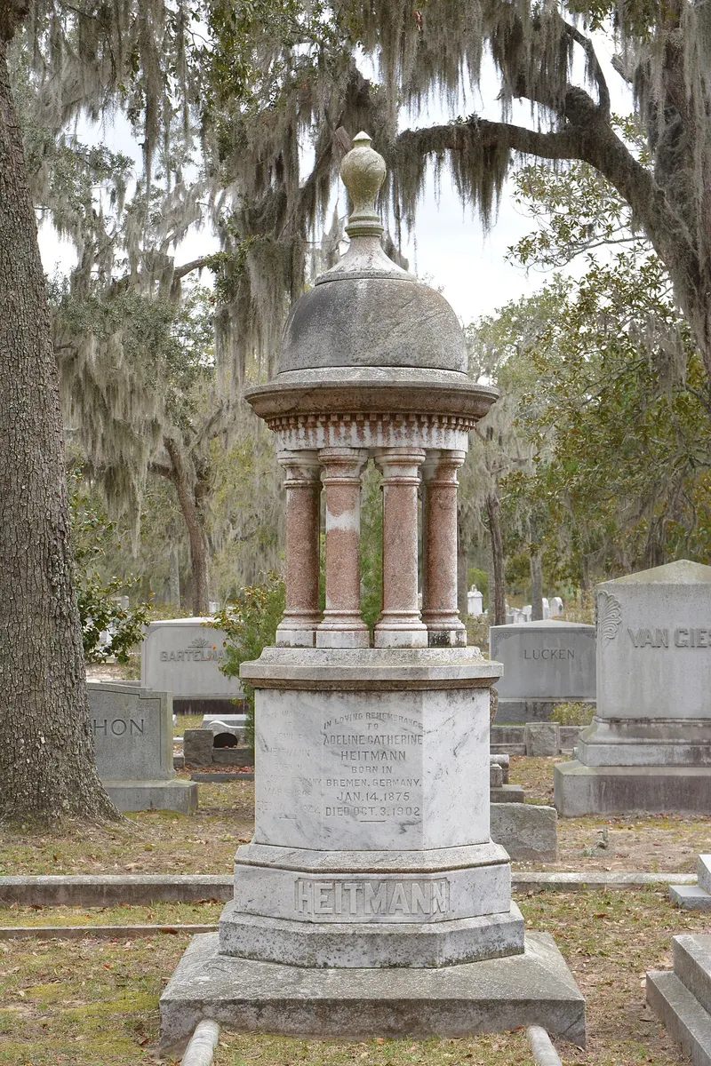 Moss-draped live oaks and monuments in Bonaventure Cemetery, Savannah