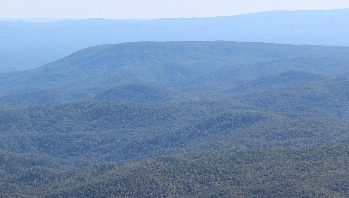 The long, low ridge of Brown Mountain seen from Beacon Heights in autumn