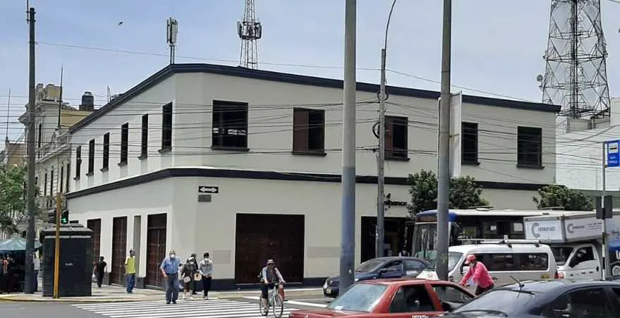 The two-storey Casa Matusita on a street corner in central Lima