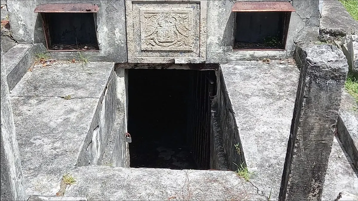 The empty, open entrance of the Chase Vault in the churchyard of Christ Church, Barbados