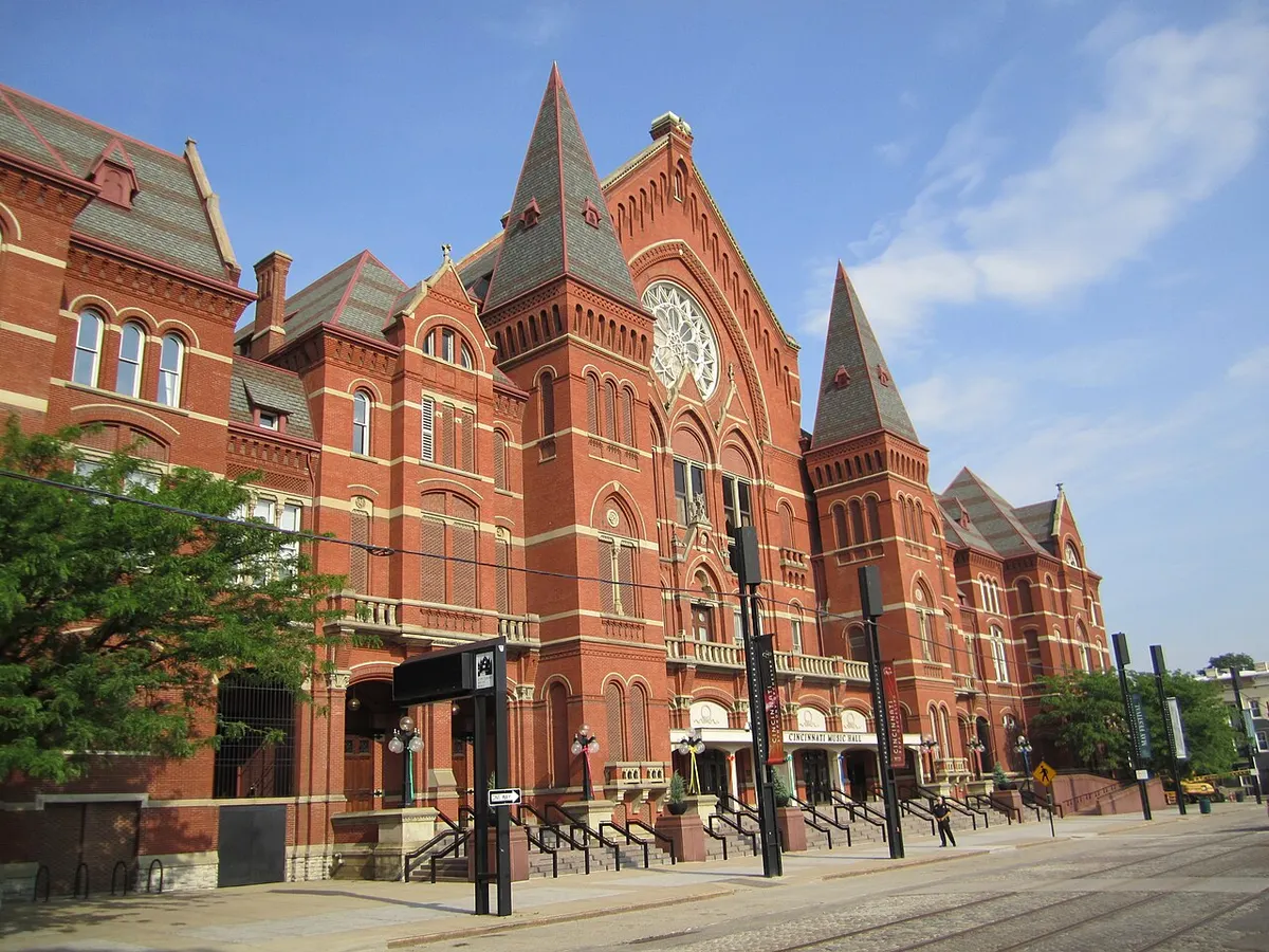 The Venetian Gothic façade of Cincinnati Music Hall in Over-the-Rhine