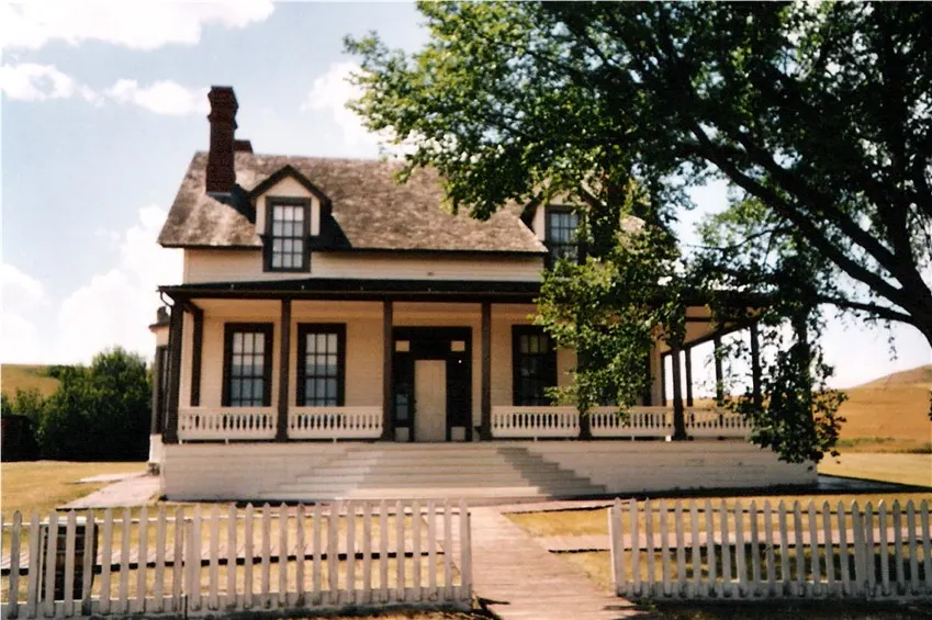 The reconstructed white Custer House at Fort Abraham Lincoln State Park