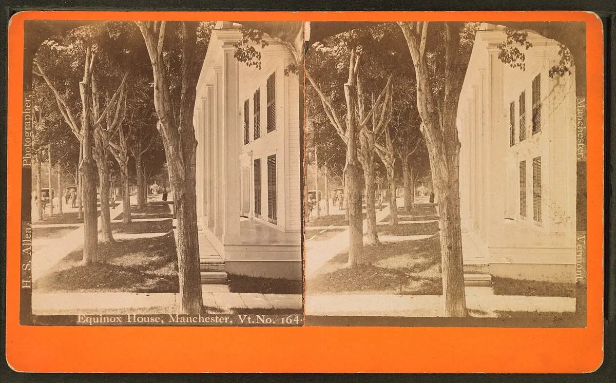 A 19th-century photograph of the Equinox House hotel in Manchester, Vermont