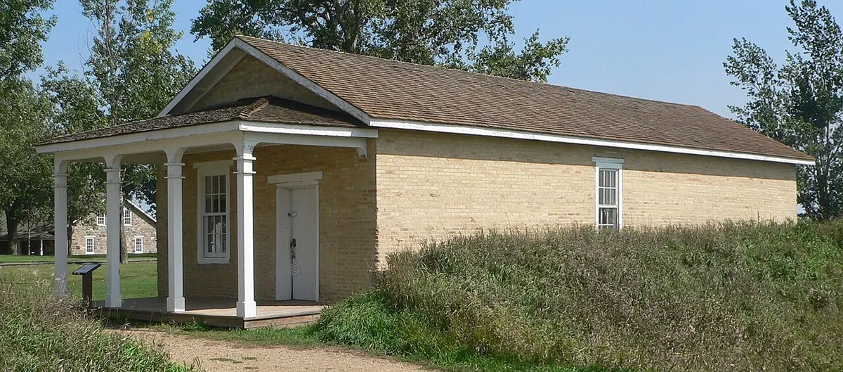 The stone guardhouse at Fort Sisseton, South Dakota, seen from the southwest