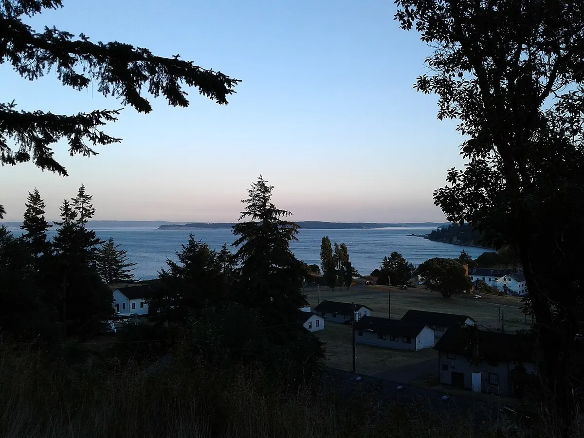 View of Fort Worden from a trail in the state park at Port Townsend
