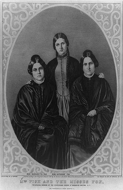 1852 lithograph portrait of the Fox sisters Margaret, Kate and Leah
