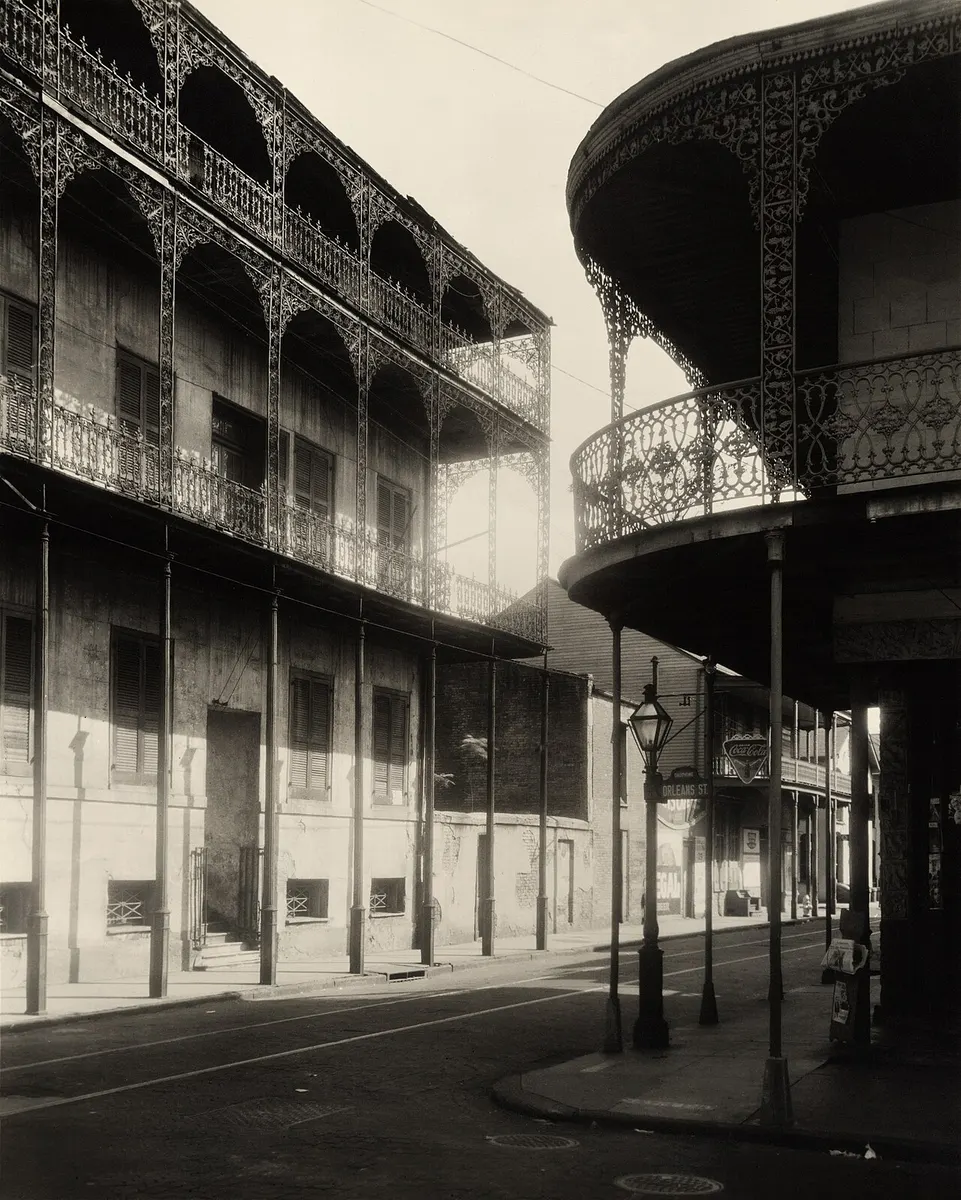 Ironwork galleries of the Gardette-LePrêtre House, once called the House of the Turk, in the French Quarter, photographed in 1937–38