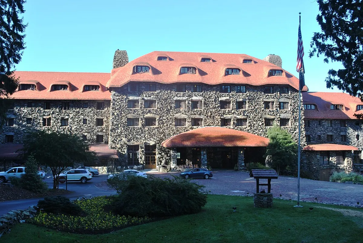 The granite Main Inn of the Omni Grove Park Inn with its red tile roof in Asheville