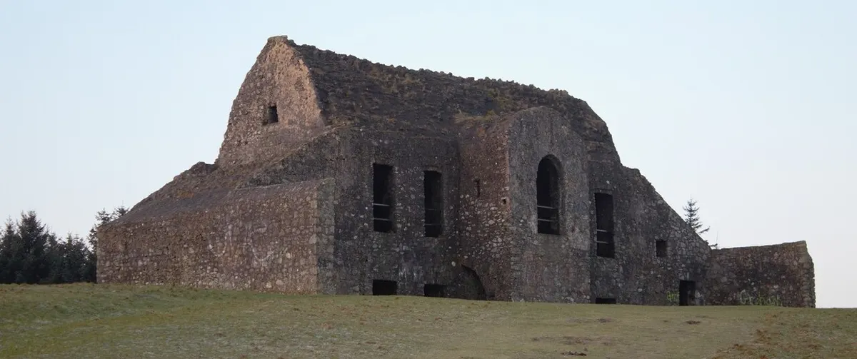 The roofless stone ruin of the Hell Fire Club lodge on top of Montpelier Hill, Dublin
