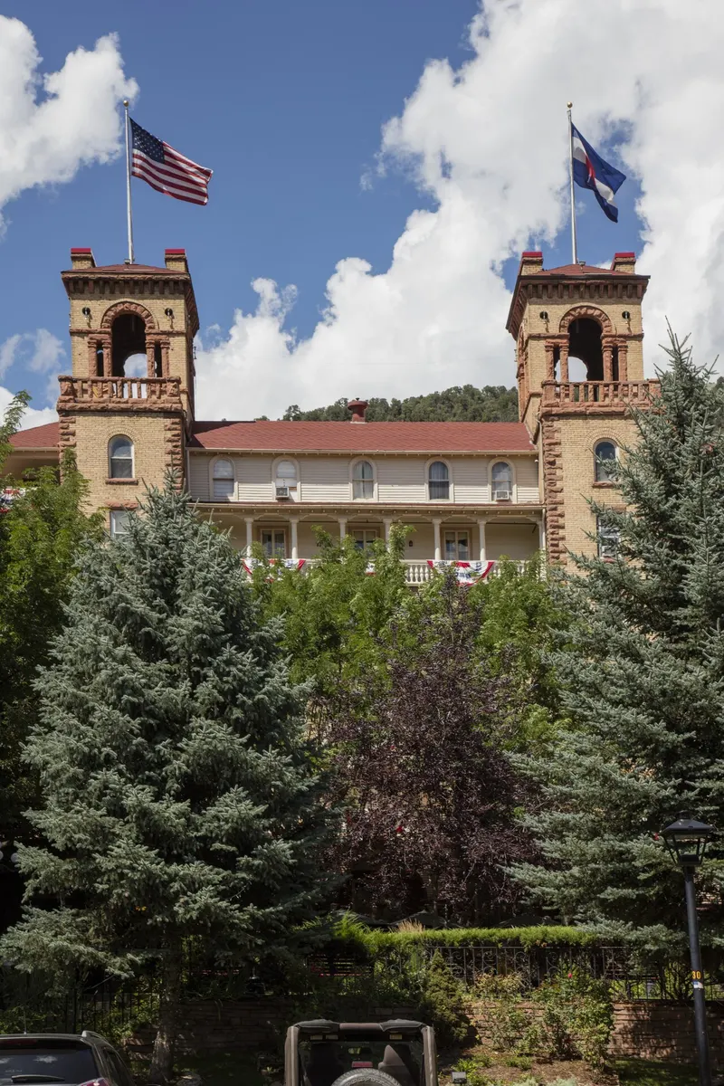 The towers of the Hotel Colorado in Glenwood Springs, Colorado