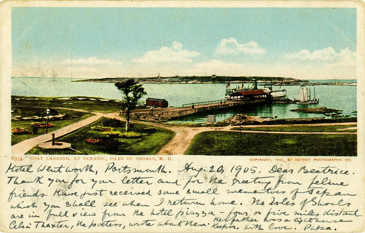 Boat landing at the Oceanic hotel on Star Island, Isles of Shoals, in 1902