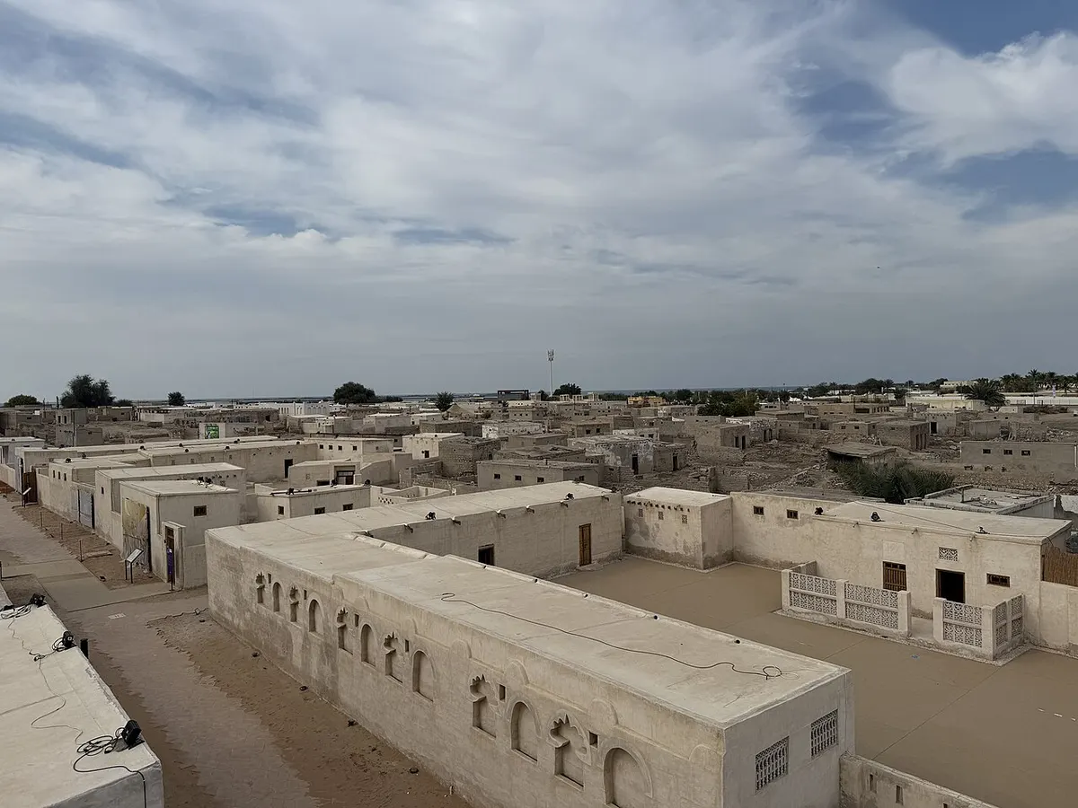 Coral-stone houses and lanes of the old pearling town of Al Jazirah Al Hamra in Ras Al Khaimah