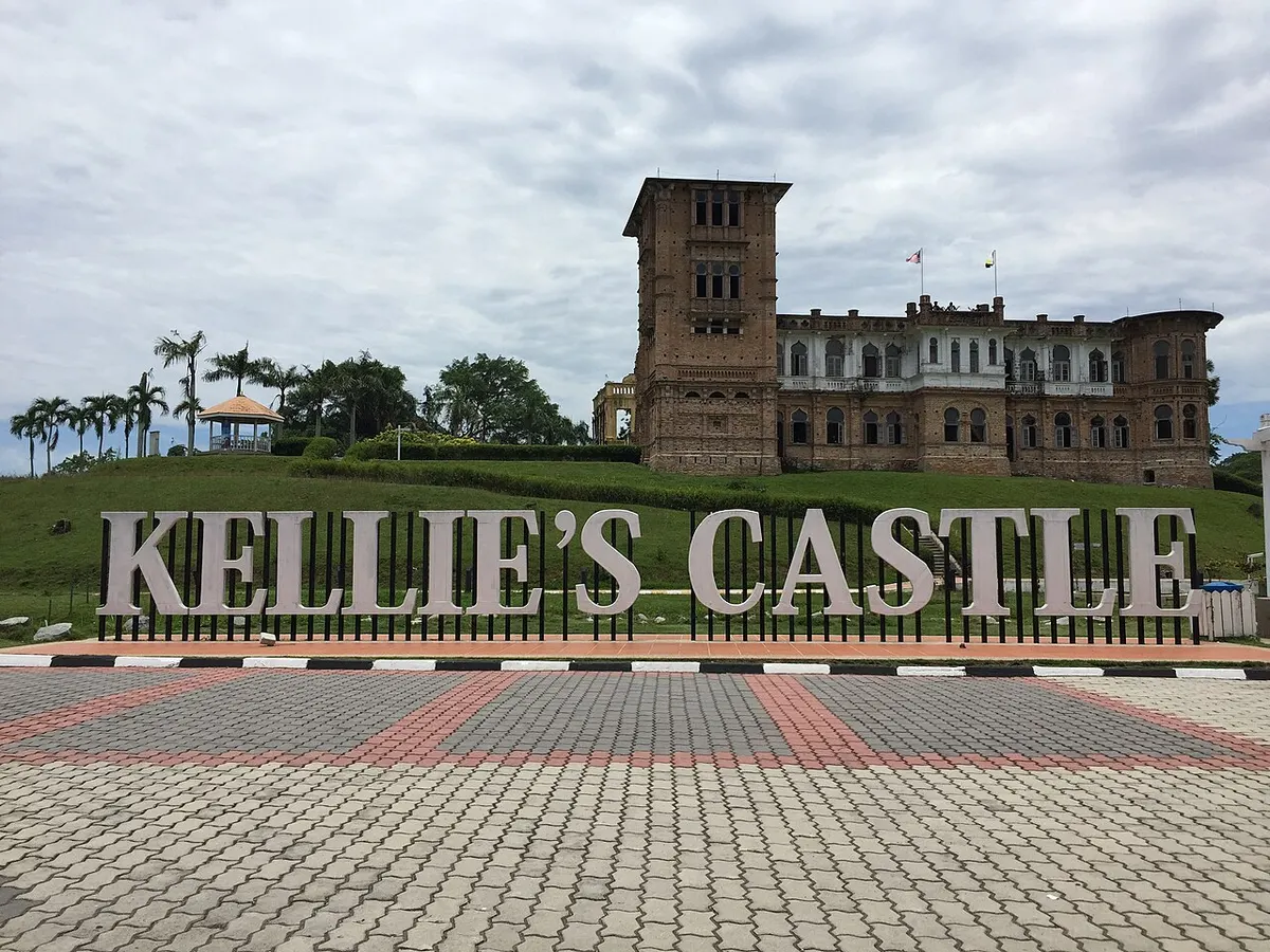 The red-brick main entrance and towers of the unfinished Kellie’s Castle near Batu Gajah, Perak