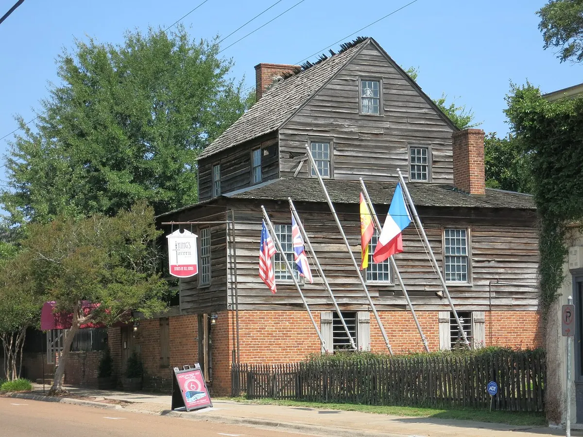 The weathered two-storey King’s Tavern building in Natchez, Mississippi
