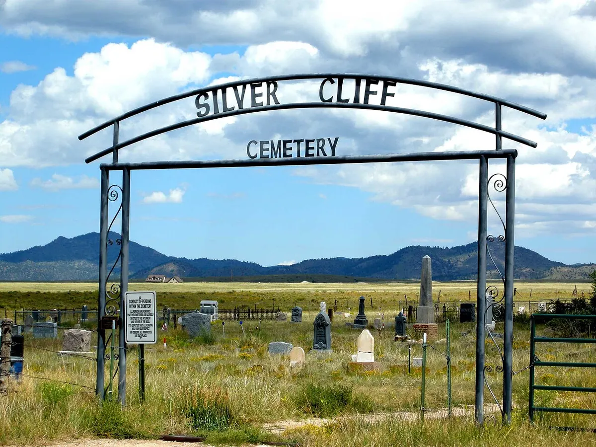 The entrance arch of the Silver Cliff cemetery in Colorado’s Wet Mountain Valley
