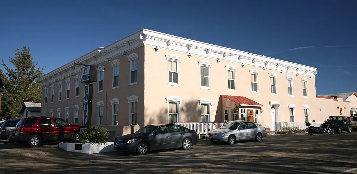 The adobe-walled St. James Hotel in Cimarron, New Mexico