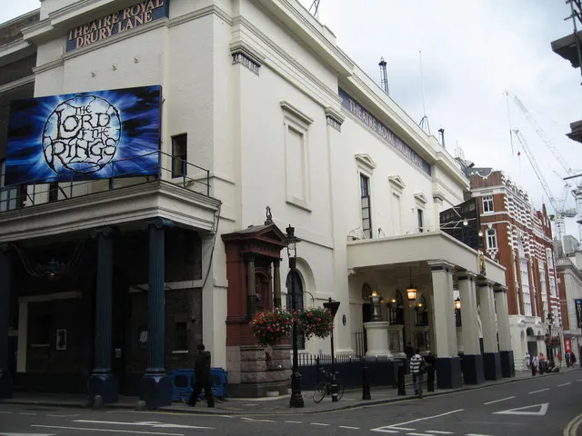 The columned portico of the Theatre Royal, Drury Lane on Catherine Street, London