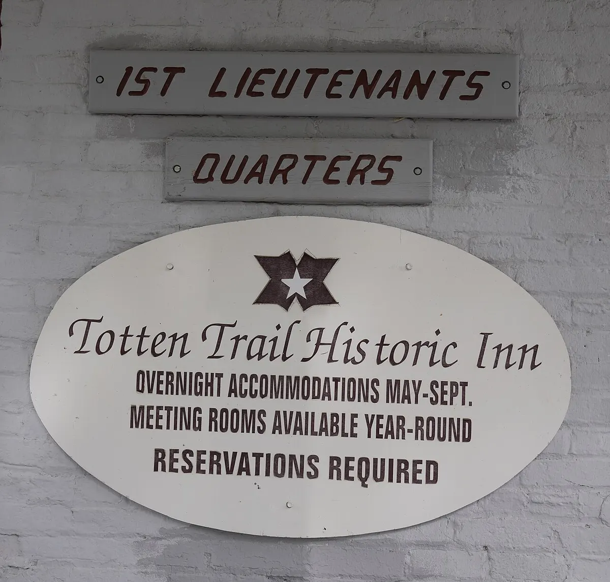Sign for the Totten Trail Historic Inn at the first lieutenants’ quarters, Fort Totten State Historic Site