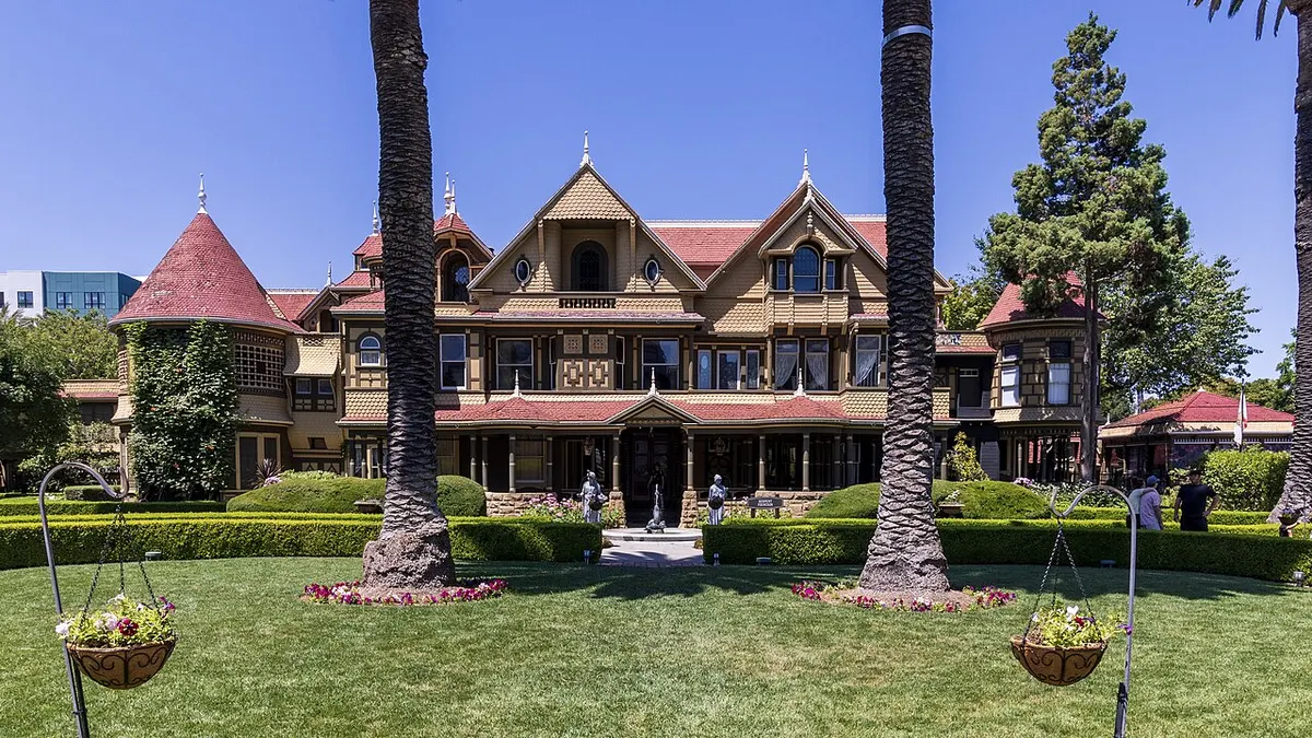 The ornate Victorian towers and gables of the Winchester Mystery House in San Jose