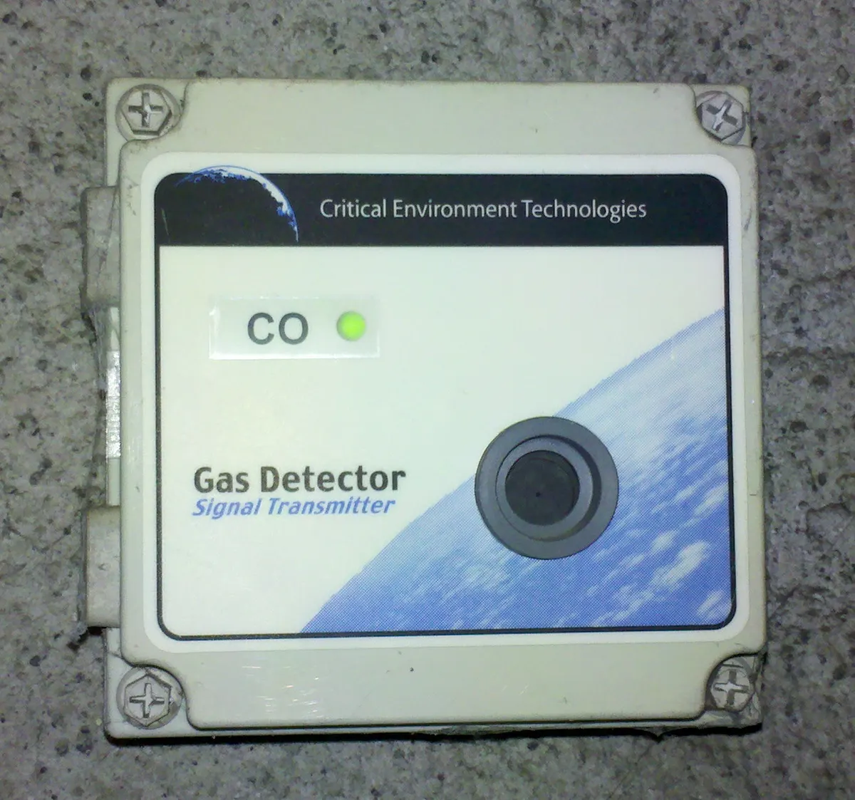 A wall-mounted carbon monoxide detector